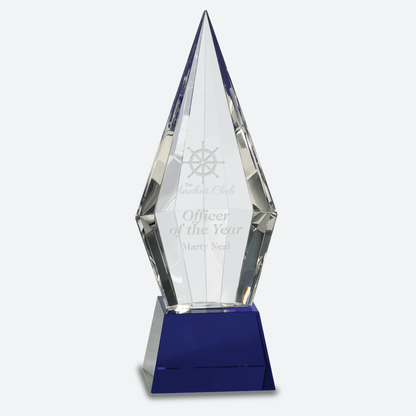 Obelisk Facet Crystal on Blue Pedestal Base