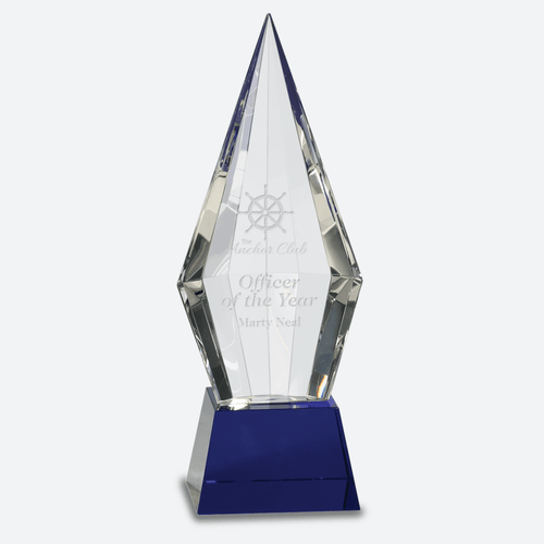 Obelisk Facet Crystal on Blue Pedestal Base