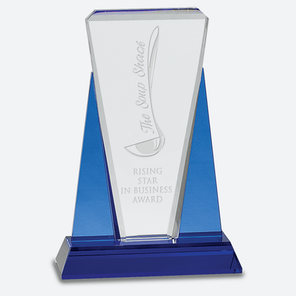 Blue and Clear Wedge Crystal on Blue Pedestal Base
