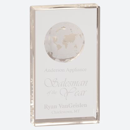 Clear Crystal Rectangle with Globe Etching