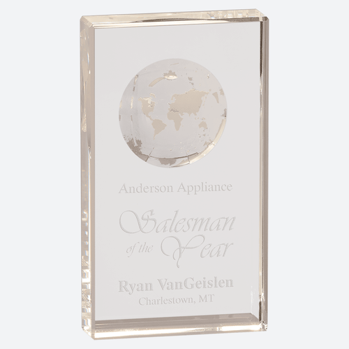 Clear Crystal Rectangle with Globe Etching