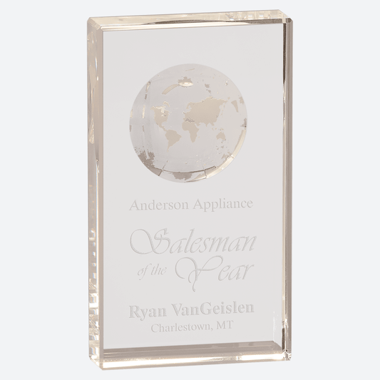 Clear Crystal Rectangle with Globe Etching