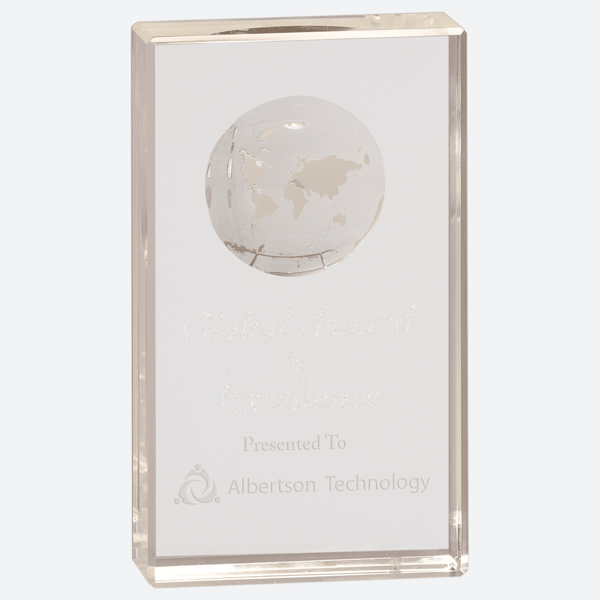 Clear Crystal Rectangle with Globe Etching