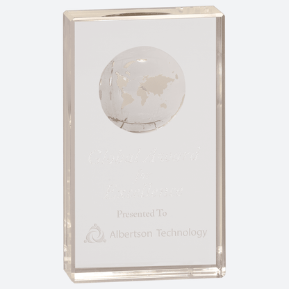 Clear Crystal Rectangle with Globe Etching