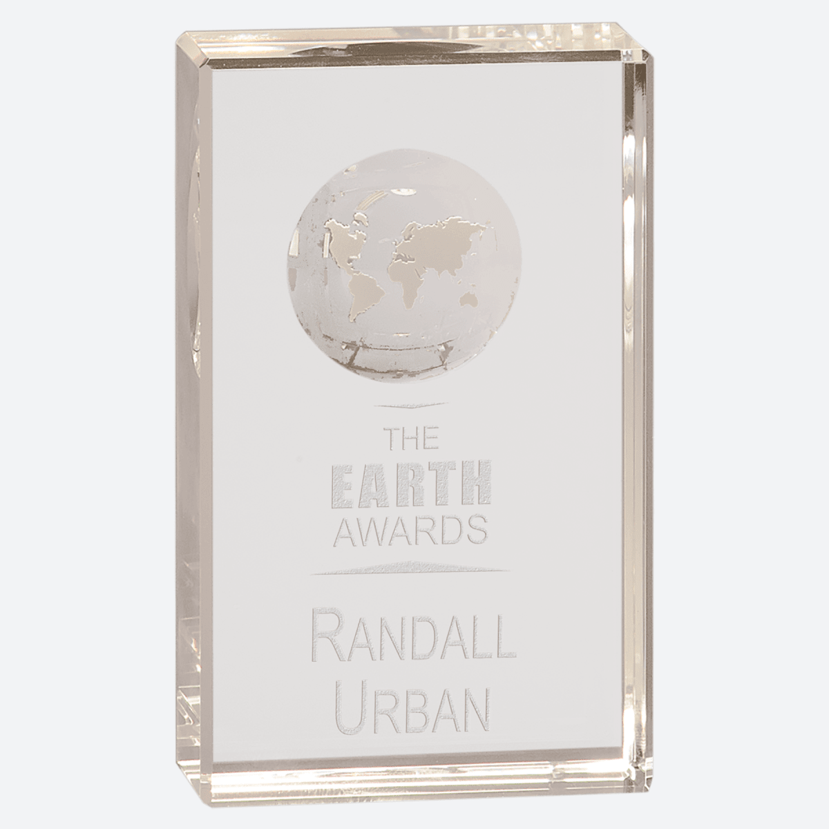 Clear Crystal Rectangle with Globe Etching