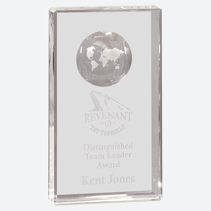 Clear Crystal Rectangle with Globe Etching