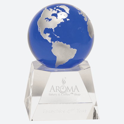 Blue Crystal Globe on Clear Crystal Base