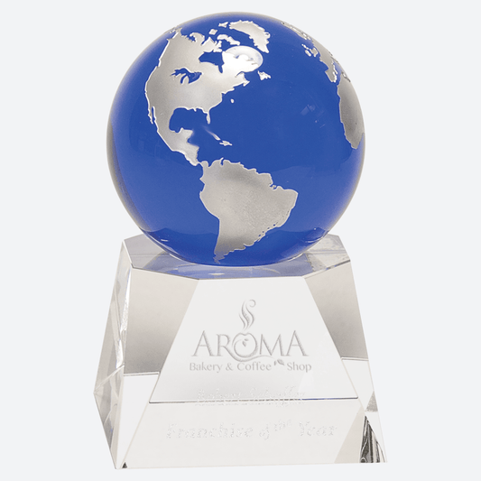 Blue Crystal Globe on Clear Crystal Base