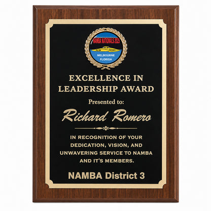 Engraved Walnut Finish Plaque