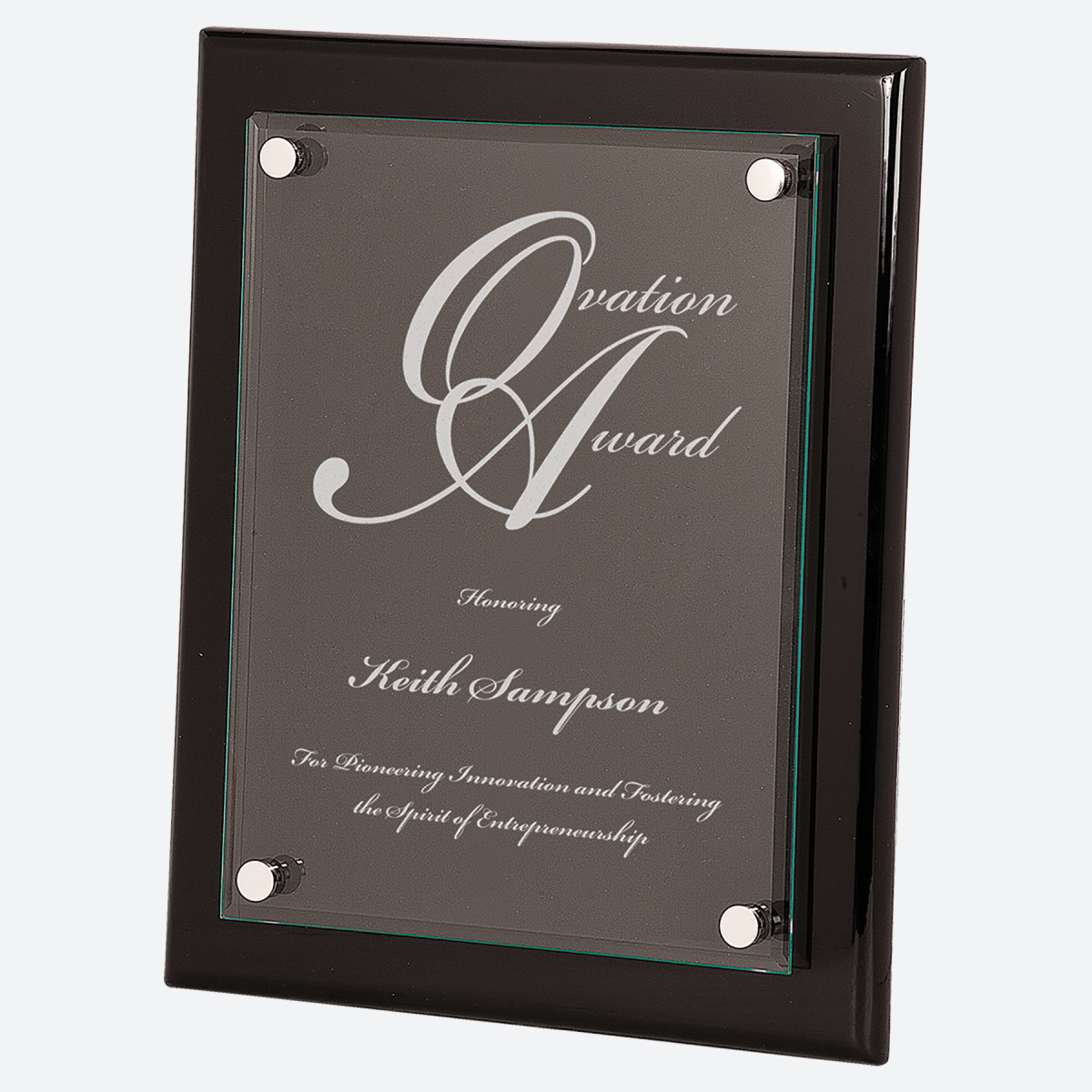 Black Piano Finish Floating Glass Plaque