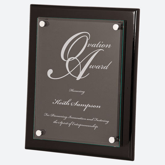 Black Piano Finish Floating Glass Plaque