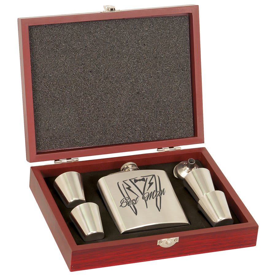 Flask Set in Wood Presentation Box