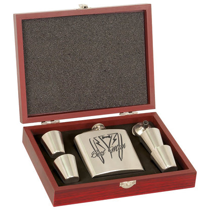 Flask Set in Wood Presentation Box