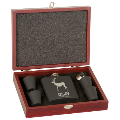 Flask Set in Wood Presentation Box