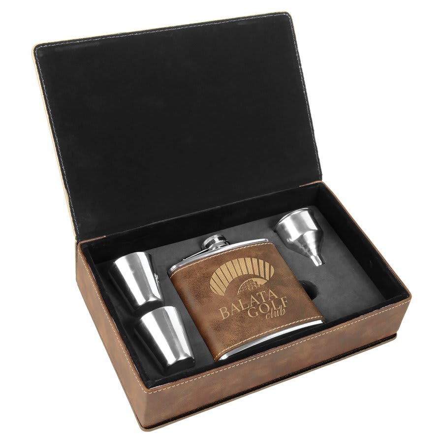Leatherette Flask Gift Set