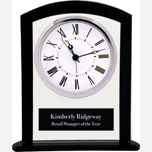 Black and Clear Glass Square Arch Clock