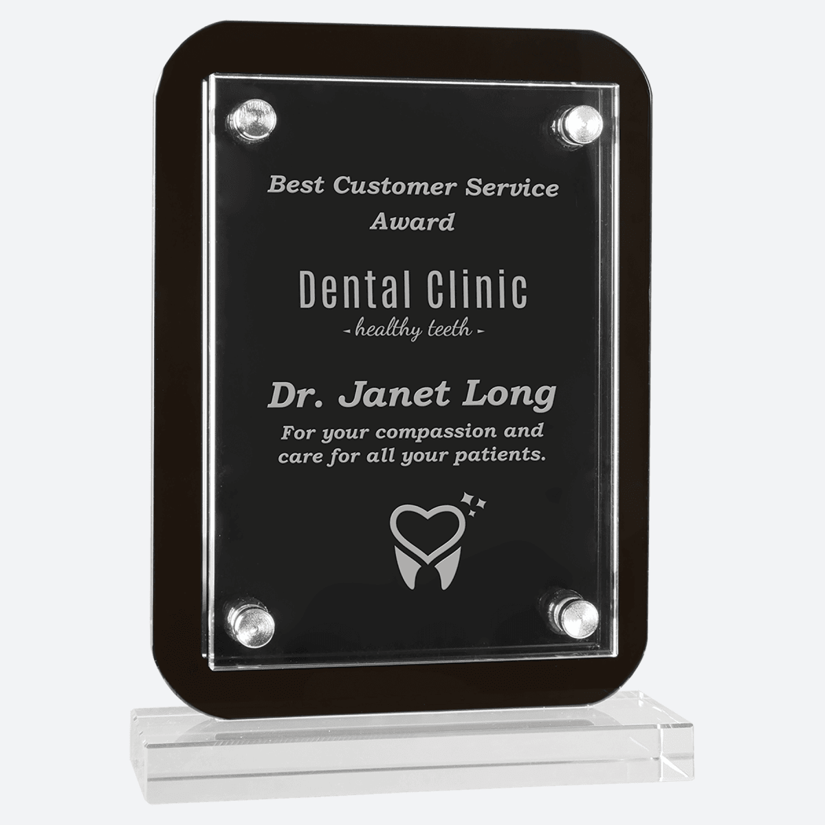 Black Floating Glass Standup Plaque