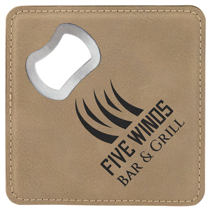 Square Leatherette Bottle Opener Coaster