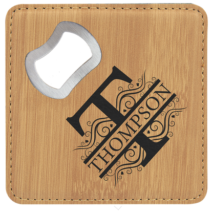 Square Leatherette Coaster with Bottle Opener