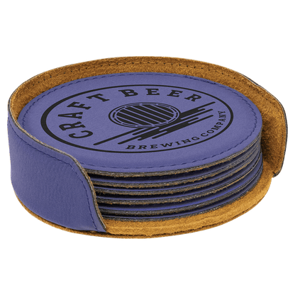 Round Leatherette 6-Coaster Set