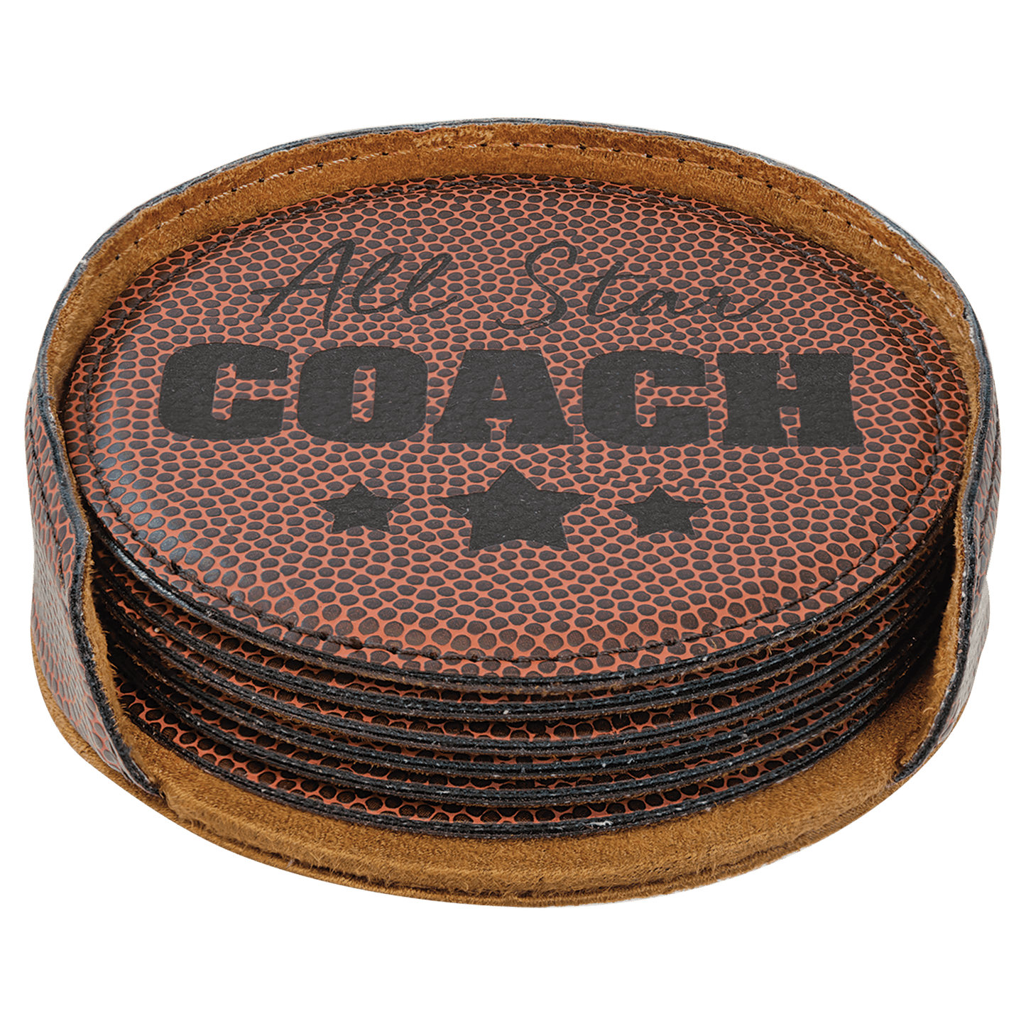 Football Round Leatherette 6-Coaster Set