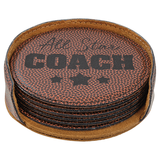 Football Round Leatherette 6-Coaster Set