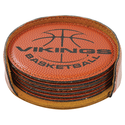 Basketball Round Leatherette 6-Coaster Set