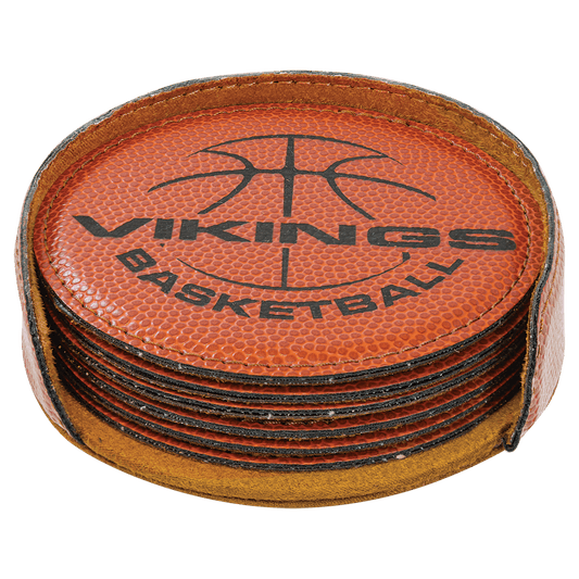Basketball Round Leatherette 6-Coaster Set