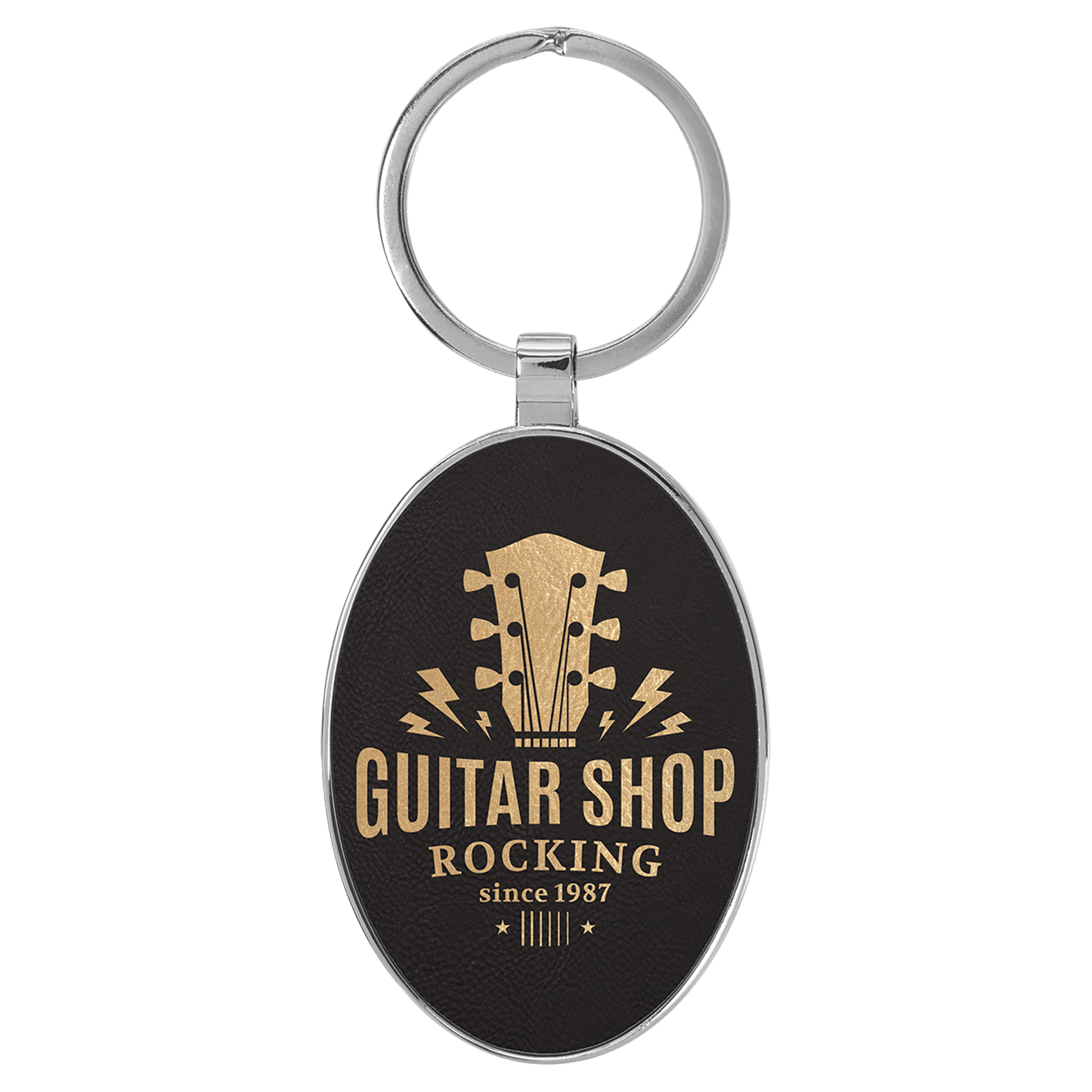 Leatherette/Metal Oval Keychain
