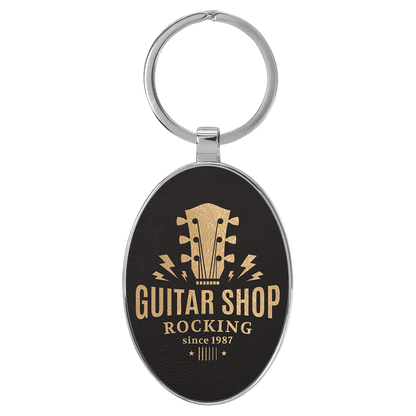 Leatherette/Metal Oval Keychain
