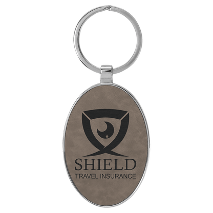Leatherette/Metal Oval Keychain