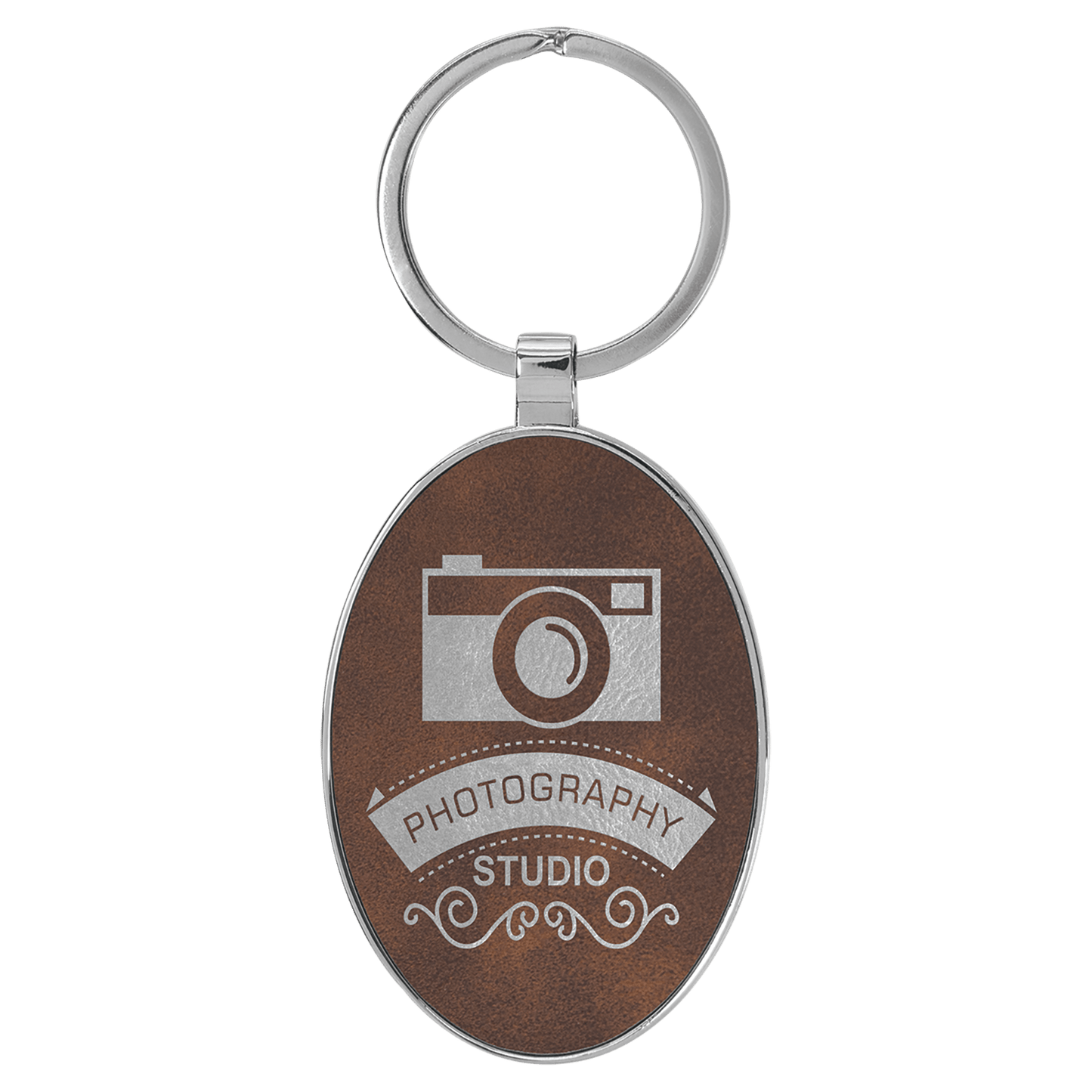 Leatherette/Metal Oval Keychain