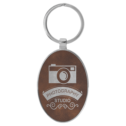 Leatherette/Metal Oval Keychain