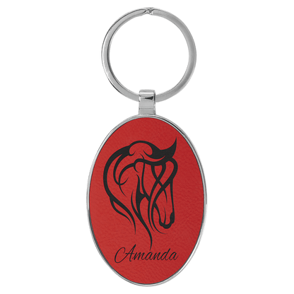 Leatherette/Metal Oval Keychain