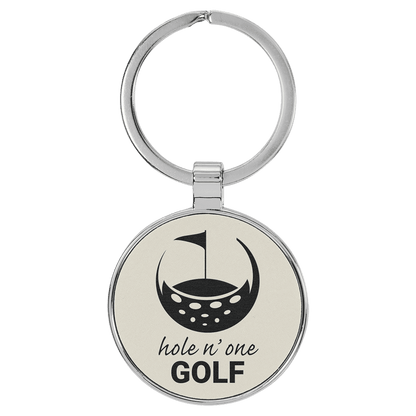 Leatherette/Metal Round Keychain