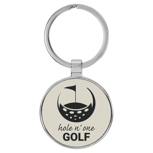Leatherette/Metal Round Keychain