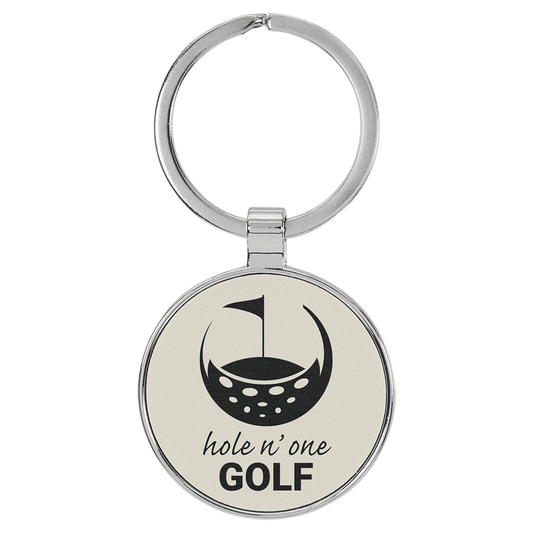Leatherette/Metal Round Keychain