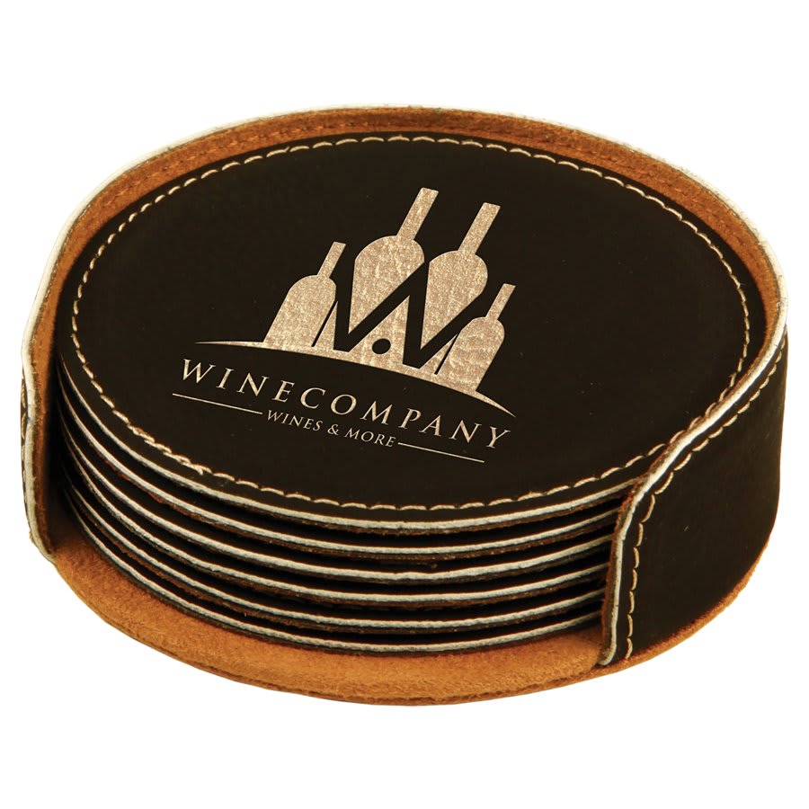 Round Leatherette 6-Coaster Set