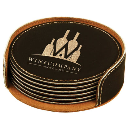 Round Leatherette 6-Coaster Set