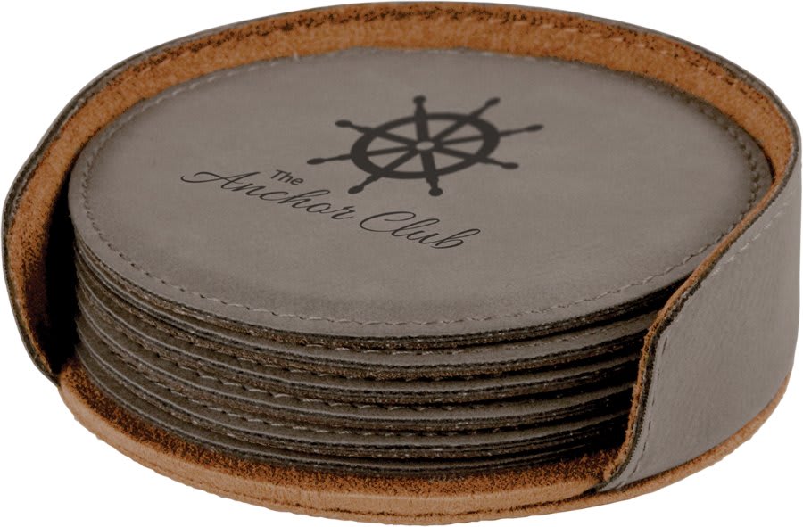Round Leatherette 6-Coaster Set