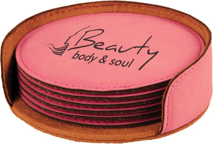 Round Leatherette 6-Coaster Set