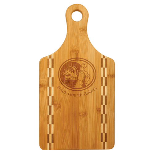 Paddle Shaped Bamboo Cutting Board with Butcher Block Inlay