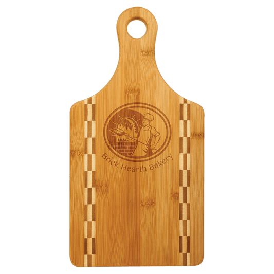 Paddle Shaped Bamboo Cutting Board with Butcher Block Inlay