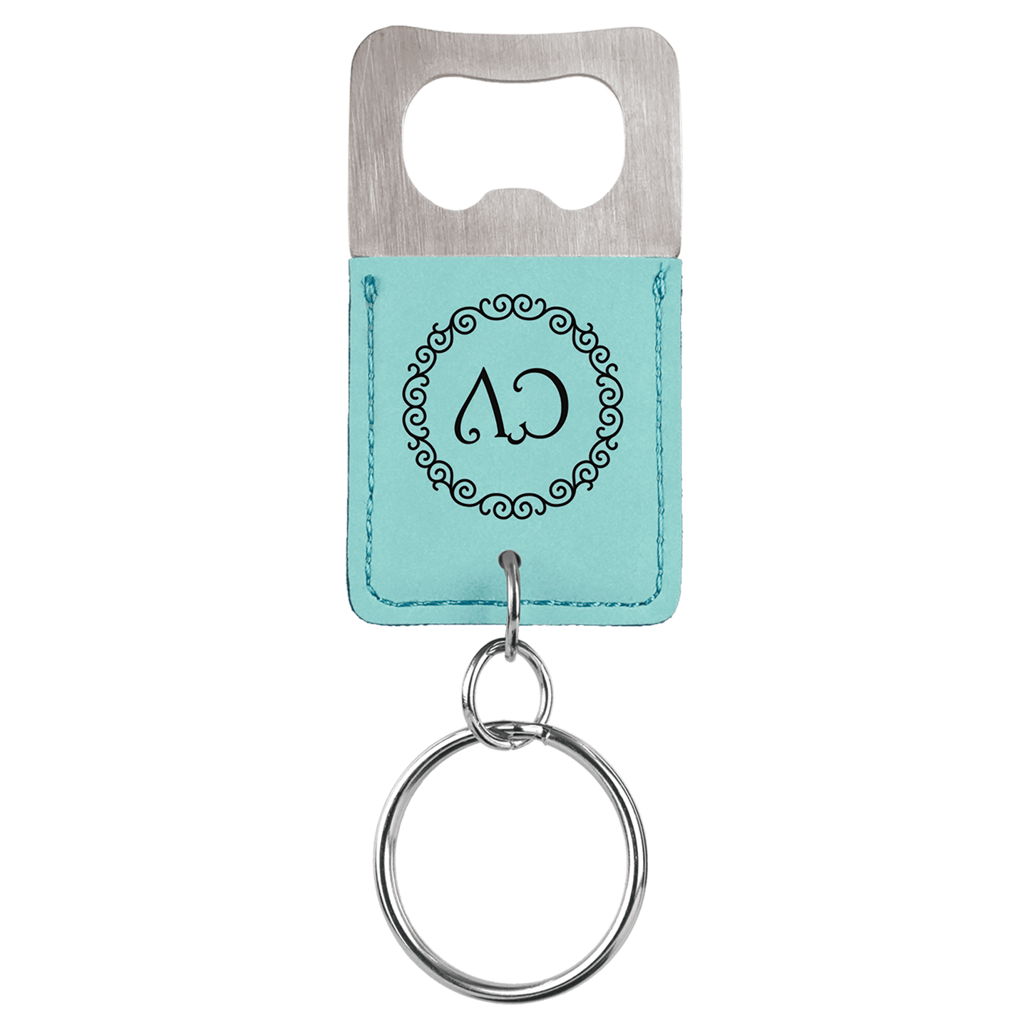 Rectangle Leatherette Bottle Opener Keychain