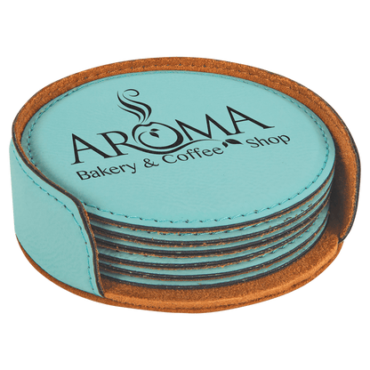 Round Leatherette 6-Coaster Set