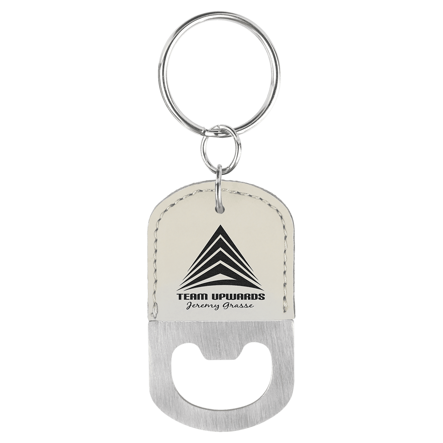 Oval Leatherette Bottle Opener Keychain