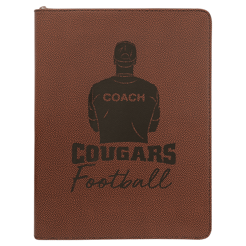 Football with Zipper Leatherette Portfolio Notepad