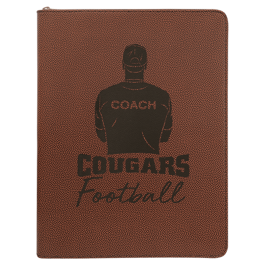 Football with Zipper Leatherette Portfolio Notepad
