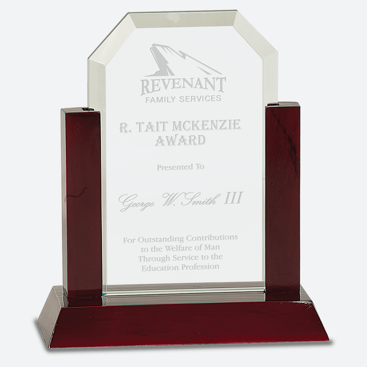 Gateway Jade Clip Corner Glass Award with Rosewood Finish Base