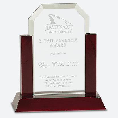Gateway Jade Clip Corner Glass Award with Rosewood Finish Base